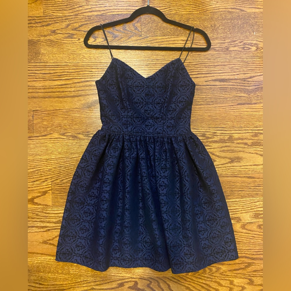 Aqua navy detailed formal mini dress